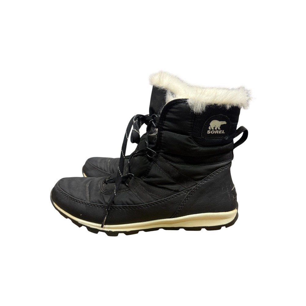 Sorel Whitney Short Lace Black Waterproof Winter Boots Faux Fur NL2776-010 10